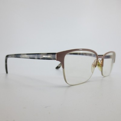 Prada VPR 61 Eyeglasses Mauve Pink Marble Semi Rimless Cat Eye Frames 52-17-145