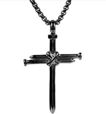 Black stainless steel Fashion Nail shape Cross Pendant Necklace Chain 3mm 24''