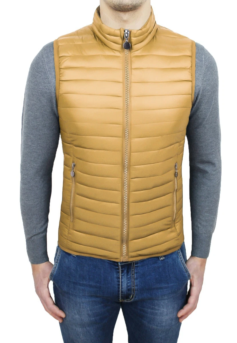 Veste Doudoune Homme sans Manches Jaune Moutarde Slim Fit Veste