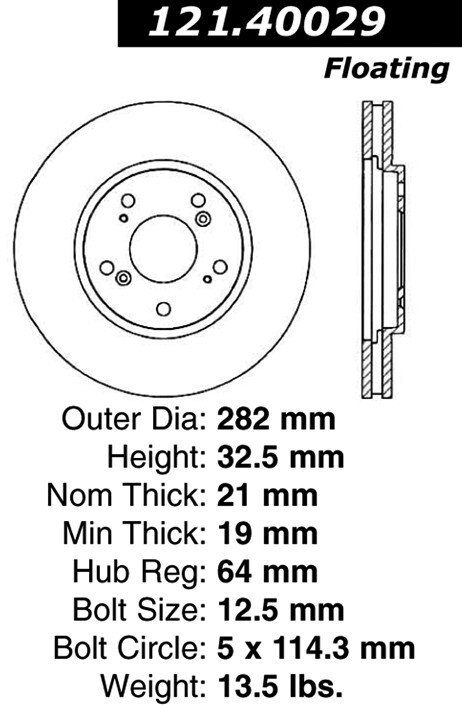 Centric Rear Disc Brake Rotor for 1991-1996 Acura NSX (121.40029)