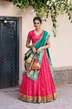 New Designer Pink Jacquard Silk Lehenga Choli With Dupatta For Women