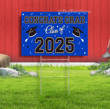 Congrats Class of 2025 Graduation Party Backdrop Blue Yard Sign with metal stake
