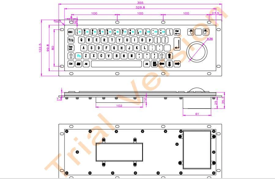 Black Industrial USB Keyboard With Mechanical Trackball Kiosk Metal Keypad - Image 2 of 4