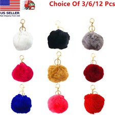 3/6/12 Pcs Fluffy Fur Pom Pom Keychain, Soft Faux Furlike Ball, Random Colors