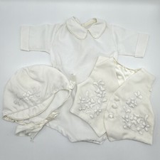 3 Piece Baby Christening Outfit Bodysuit Vest Bonnet Handmade 3-6 Months/cb