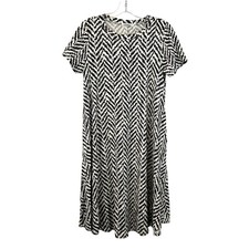 Honey & Lace Womens Short Sleeve Black/White Print Midi Shift Dress Pockets S