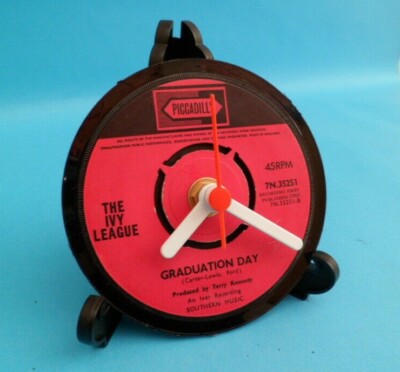 Vinyl Record CLOCKS Side Table Desk Top Upcycled Vinyl Record Hit Singles LIST H