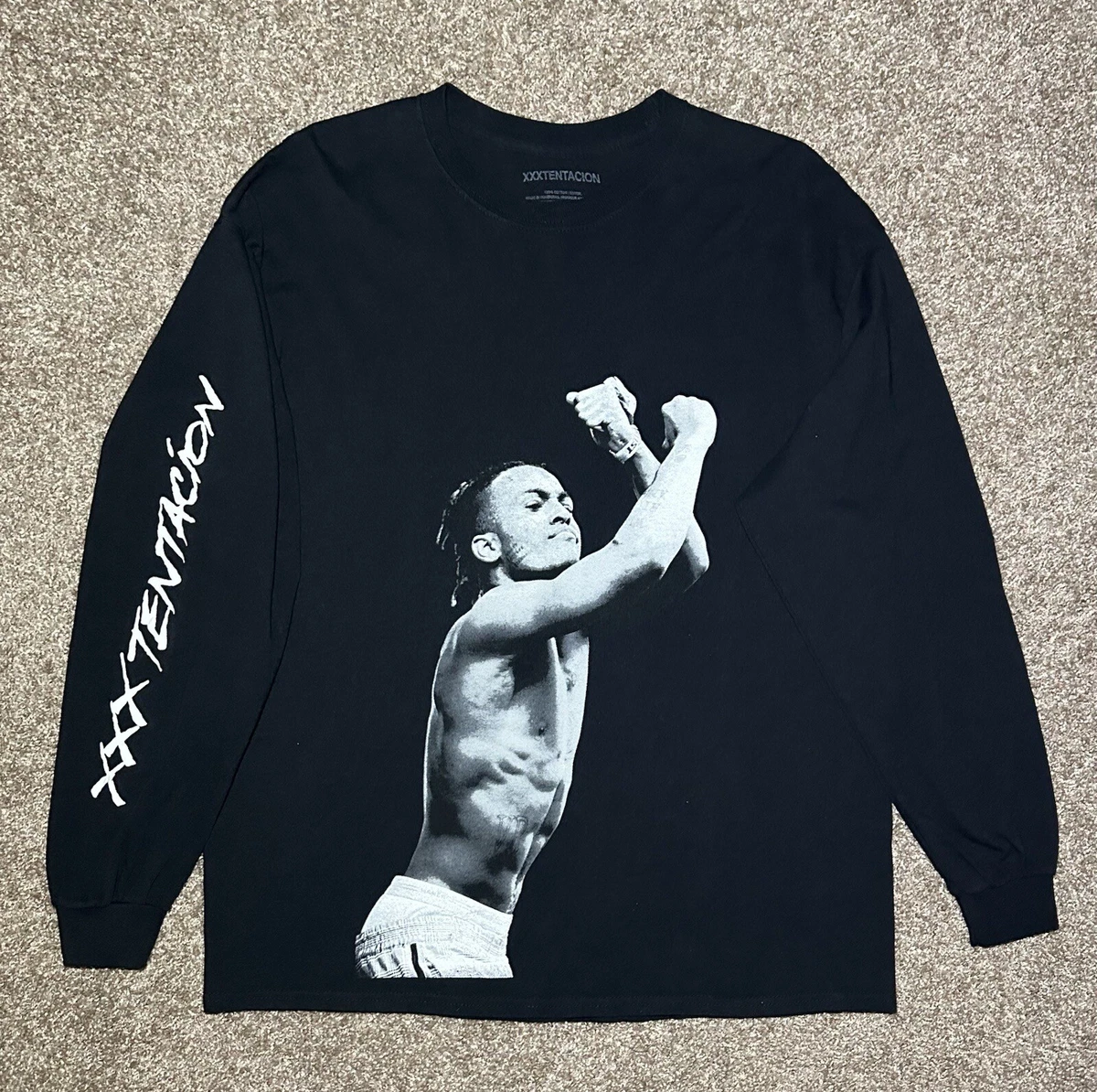 XXXtentacion T-Shirt XXX Graphic Tee Long Sleeve Crew Neck Black Cotton  Size XL