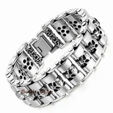 Men's Heavy Biker Motorcycle Chain Link Gothic Stainless Steel Skull Bracelet