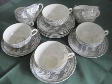 ♔ seltenes asiatisches Teegeschirr in grau ♔ 8 zarte Gedecke ♔