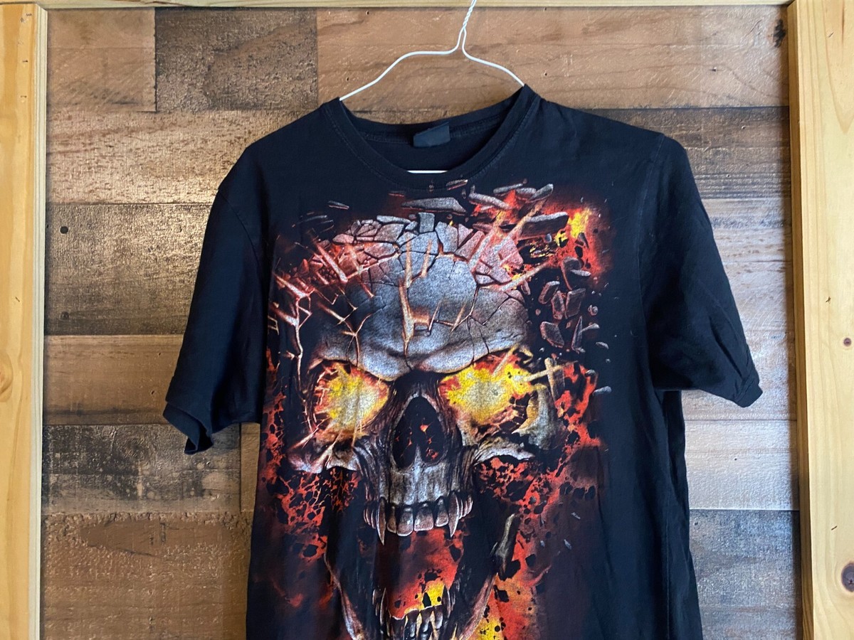Spiral Direct T-Shirt Adult Large VTG 90s Y2K Skull Flames Fangs
