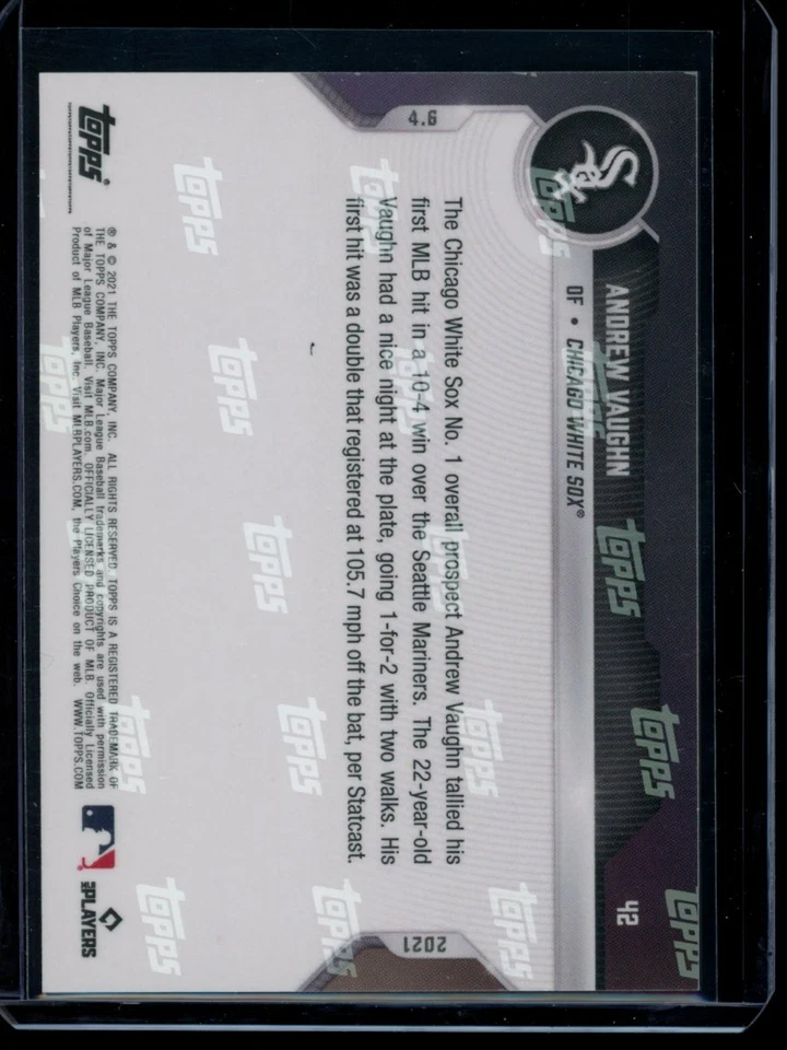 2021 Topps Now #42 Andrew Vaughn RC Orange Parallel Rookie Card #d /5 - Image 2 of 2