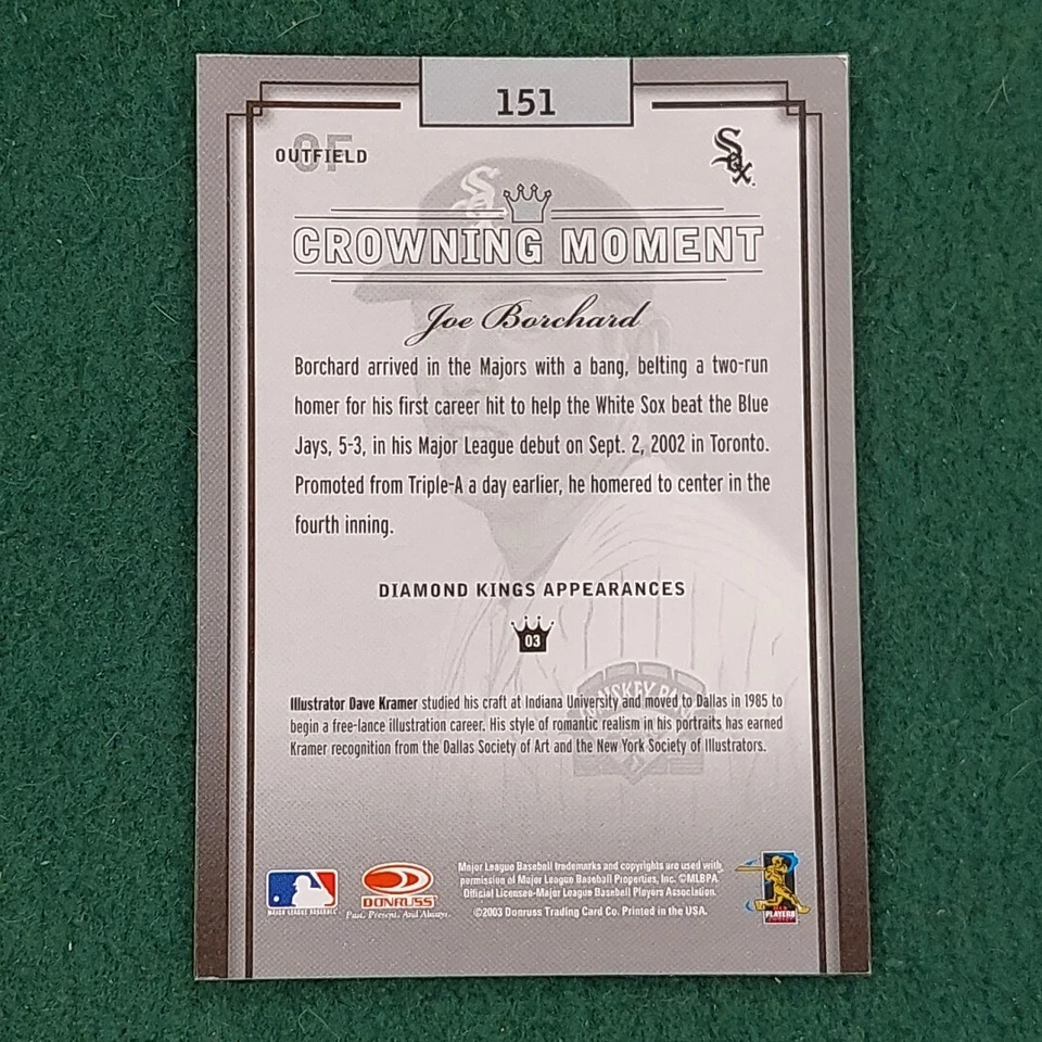 Joe Borchard 2003 Donruss Diamond Kings White Sox ROOKIE Baseball Card #151 - Image 2 of 4