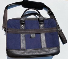 PRE-OWNED SOLO NEW YORK LAPTOP CASE/BAG BLUE/BROWN LEATHER ZIPPER/COMPARTMENTS
