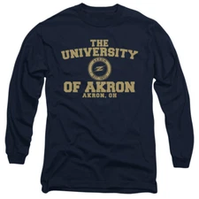 University of Akron Adult Long Sleeve T-Shirt Zips Circle Logo, Navy, S-3XL