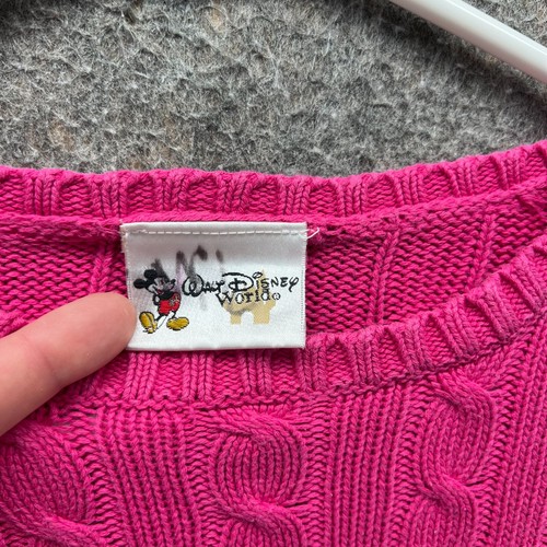 Vtg Mickey Mouse Sweater Womens Large Pink Cable Knit 90s Embroidery Walt Disney - Picture 9 of 11