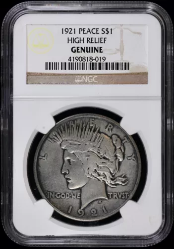 1921-P $1 Silver Peace Dollar NGC Genuine | High Relief