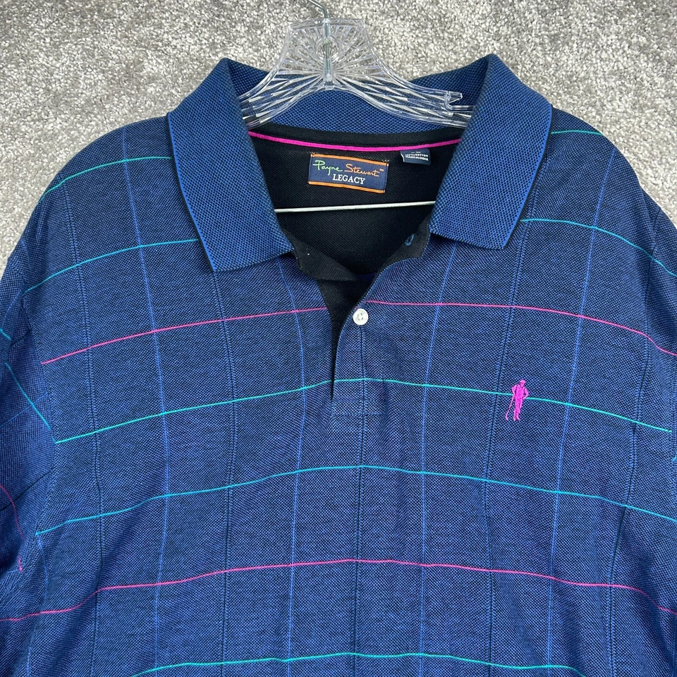 Camisa polo de golf Payne Stewart Legacy para hombre XL azul a cuadros manga larga vintage Foto 4 de 4