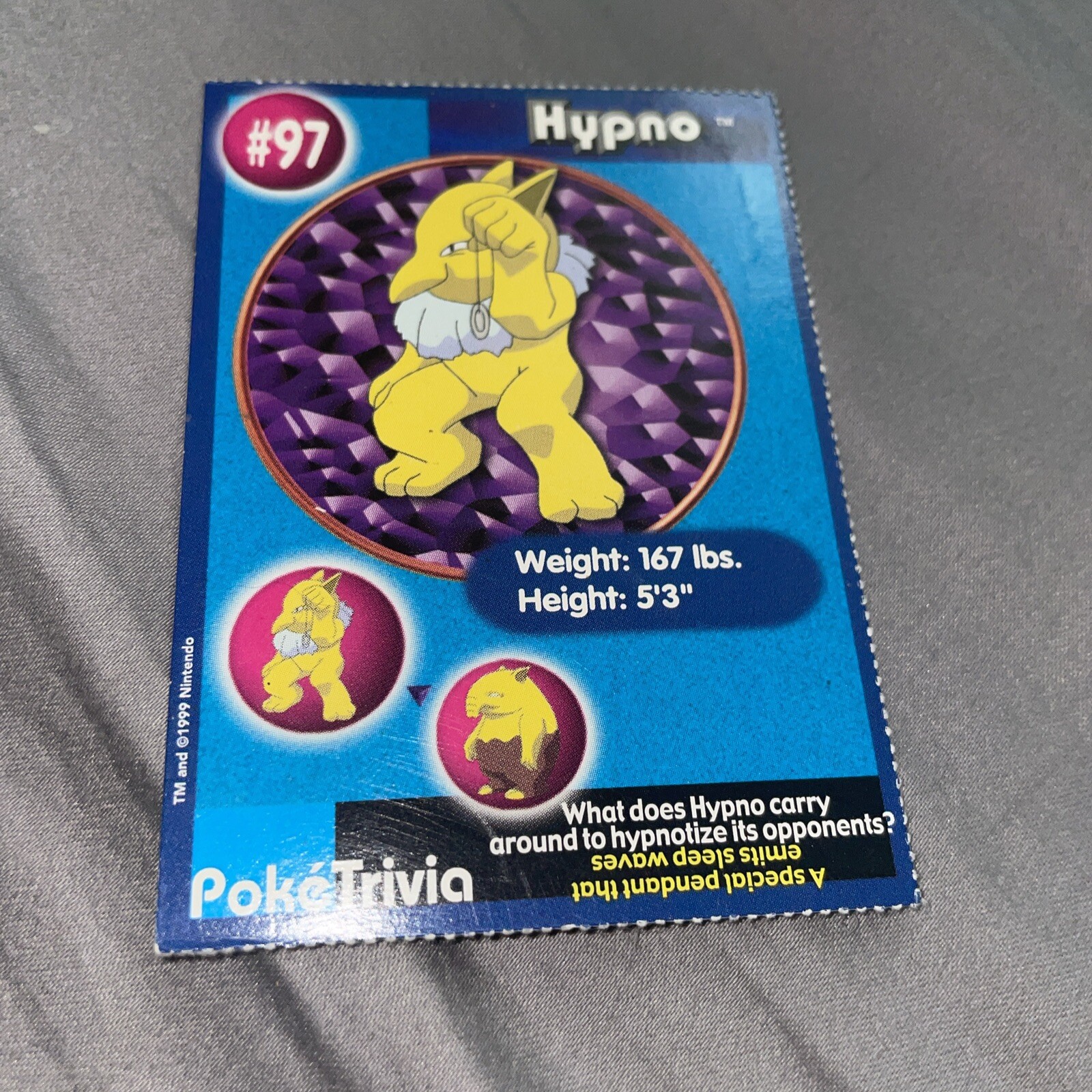 POKEMON Hypno Card 97/151 PokeTrivia Mewtwo Strikes Back - Burger King