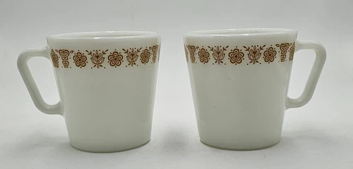 Vtg Pyrex Butterfly Gold Mug Coffee Cup Set of 2