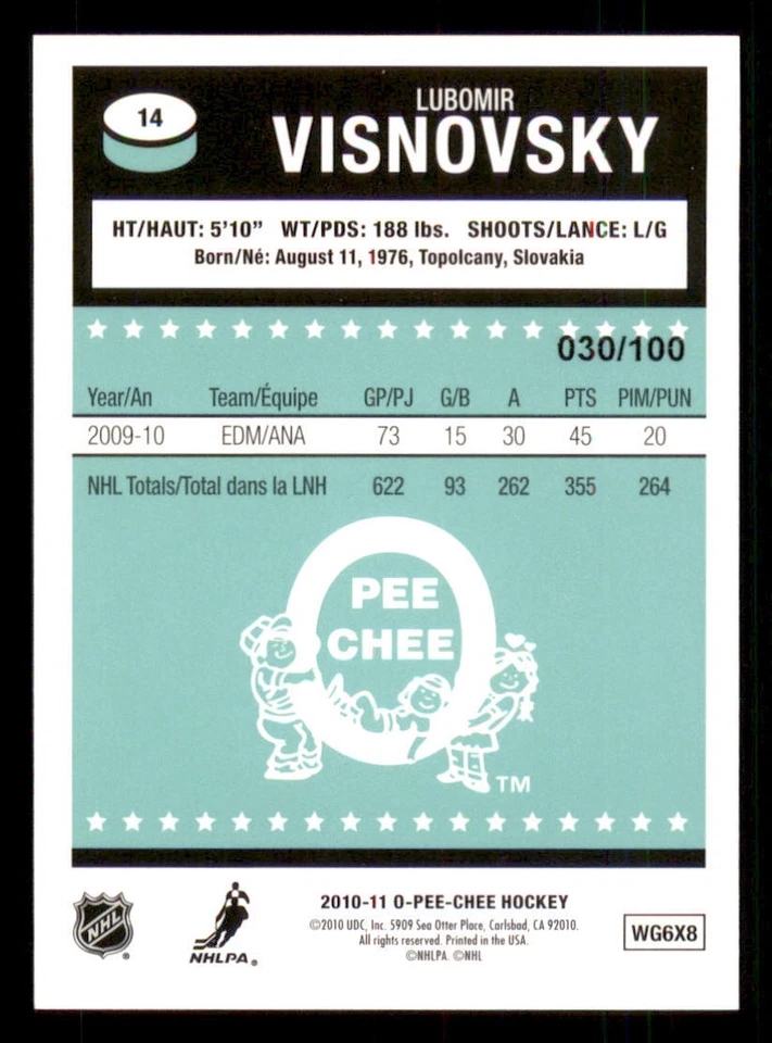 2010-11 O-Pee-Chee Retro Black Rainbow #14 Lubomir Visnovsky /100 - Image 2 of 2