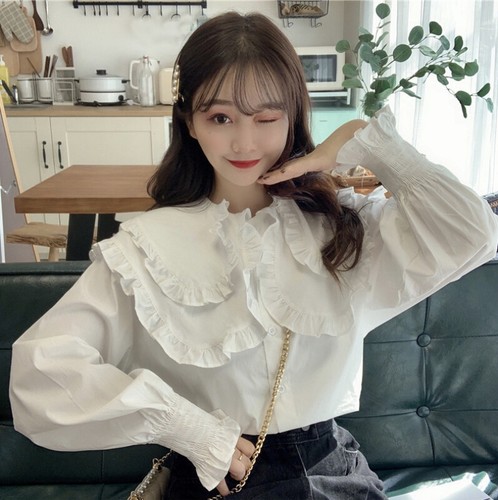 Niñas Mujeres Prendas para el torso con volantes Cuello de muñeca Blusas sueltas Camisas Japonesas | eBay