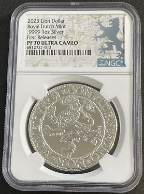 2023 1 Oz .9999 Silver Lion Dollar Royal Dutch Mint NGC PF70 UCam