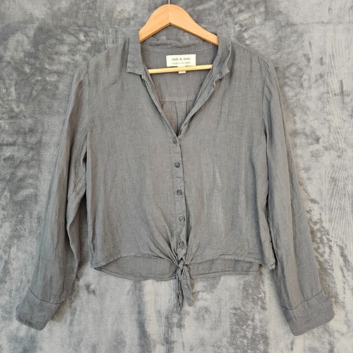 Cloth & Stone Linen Shirt Womens Small Grey Button Up Lightweight Anthropologie