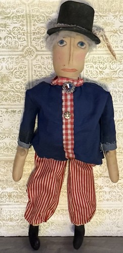 Uncle Sam Primitive Coffee Stained Handmade Doll 24" America Patriotic USA Flag - Picture 8 of 13