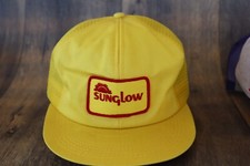 VTG PATCH SUNGLOW HAT CAP MESH BACK YELLOW RARE K PRODUCTS MADE IN USA #13