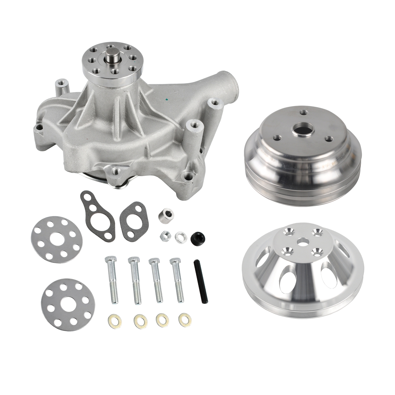 Satin Long Water Pump LWP Crankshaft Pulley Kit for SBC SB Chevy 350