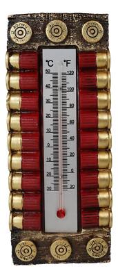 Ebros Western 12 Gauge Shotgun Shell Ammo Indoor Wall Thermometer Figurine 7.5''H