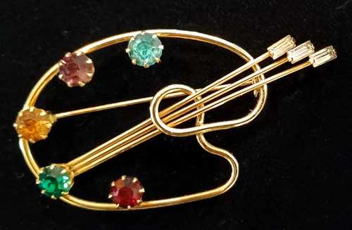 Vintage Costume Jewelry Unmarked  Painter's Palate & Brushes Rhinestone Brooch