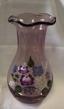 Amethyst Purple Hand Painted Ruffled Edge Vase Designed by Fenton for Teleflora
