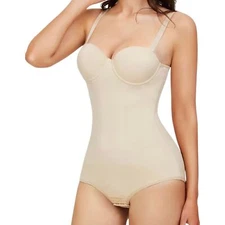 Women's Bodysuit Shapewear Tummy Control Backless with Built-in Bra Beige Sz 2XL