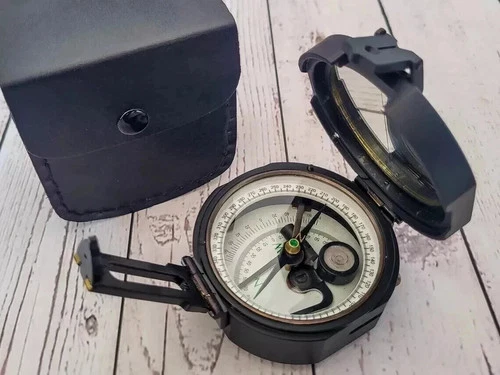 Vintage Brunton Style Geological Survey Transit Compass w/ Case & Manual 3''