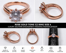 Ring-36-CZ-GT-6-Rose Gold Tone CZ Ring Size 6 Luxury Solitaire Engagement Weddin