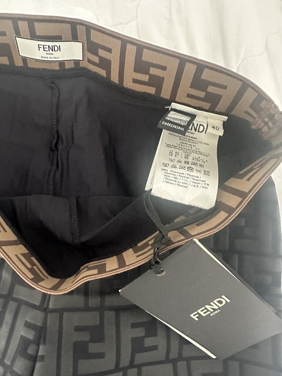 Fendi Leggings BLACK TECH FABRIC FF LOGO NWT AUTHENTIC 40 | eBay