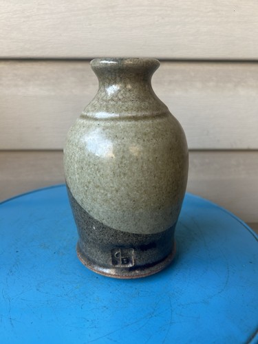 Brown Tan Colorblock Abstract Primitive Heavy Studio Art Pottery Vase 6" Marked