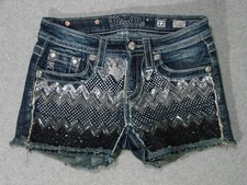 UA15458  MISS ME  DENIM JEAN SHORTS YOUTH sz12 msr 26"x3" DARK BLUE