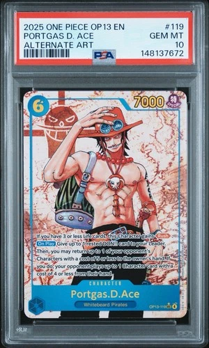 2025 One Piece OP13 EN #119 Portgas D Ace Alternate Art PSA 10