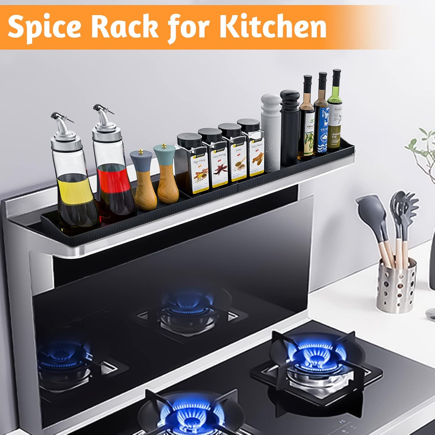 30 Inch Silicone Stove Top Shelf Magnetic for Kitchen Gadgets, Soft Flexible Str