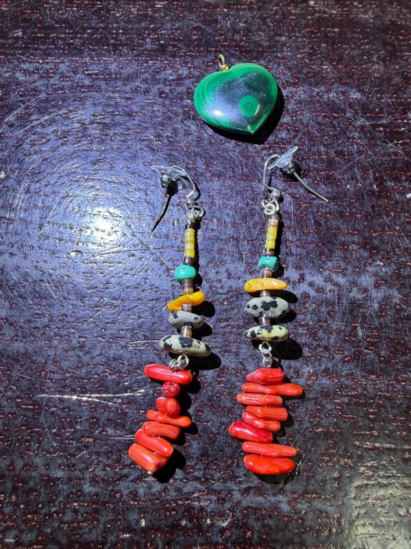 Lovely Vtg. Malachite Pendants, Southwestern Earrings
