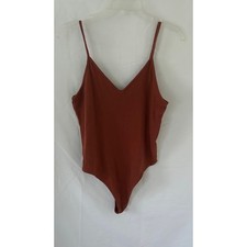 BP Ribbed V Neck Spaghetti Strap Bodysuit Burnt Orange Size L
