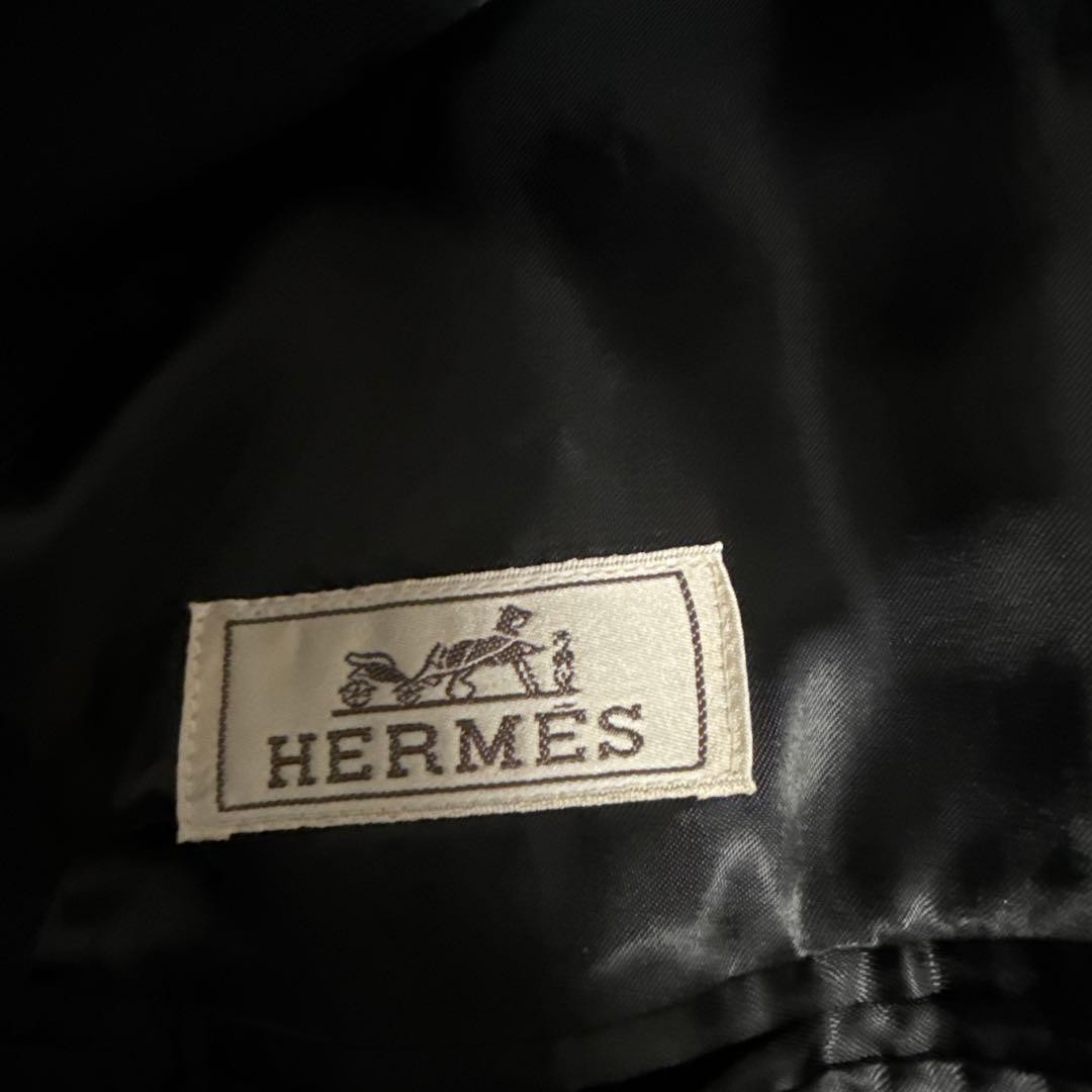 HERMES navy (almost black) coat with leather patch image 3
