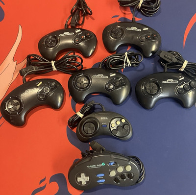 Lot of 7 Sega Genesis Controllers - 6 OEM 1 Third Party - FOR PARTS/REPAIR