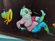 5 VICTORIAN GROTESQUE CARTOON HAND PAINTED MAGIC LANTERN GLASS SLIDES