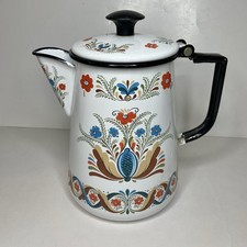 VTG Berggren Folkart Teapot Kettle Enamel Painted Decorative Stove Pot