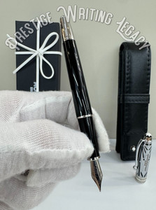 MB Meisterstück 163 Fountain Pen. Platinum Trim Montblanc Leather Case Fast, Bid