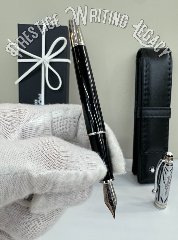 MB Meisterstück 163 Fountain Pen. Platinum Trim Montblanc Leather Case Fast, Bid